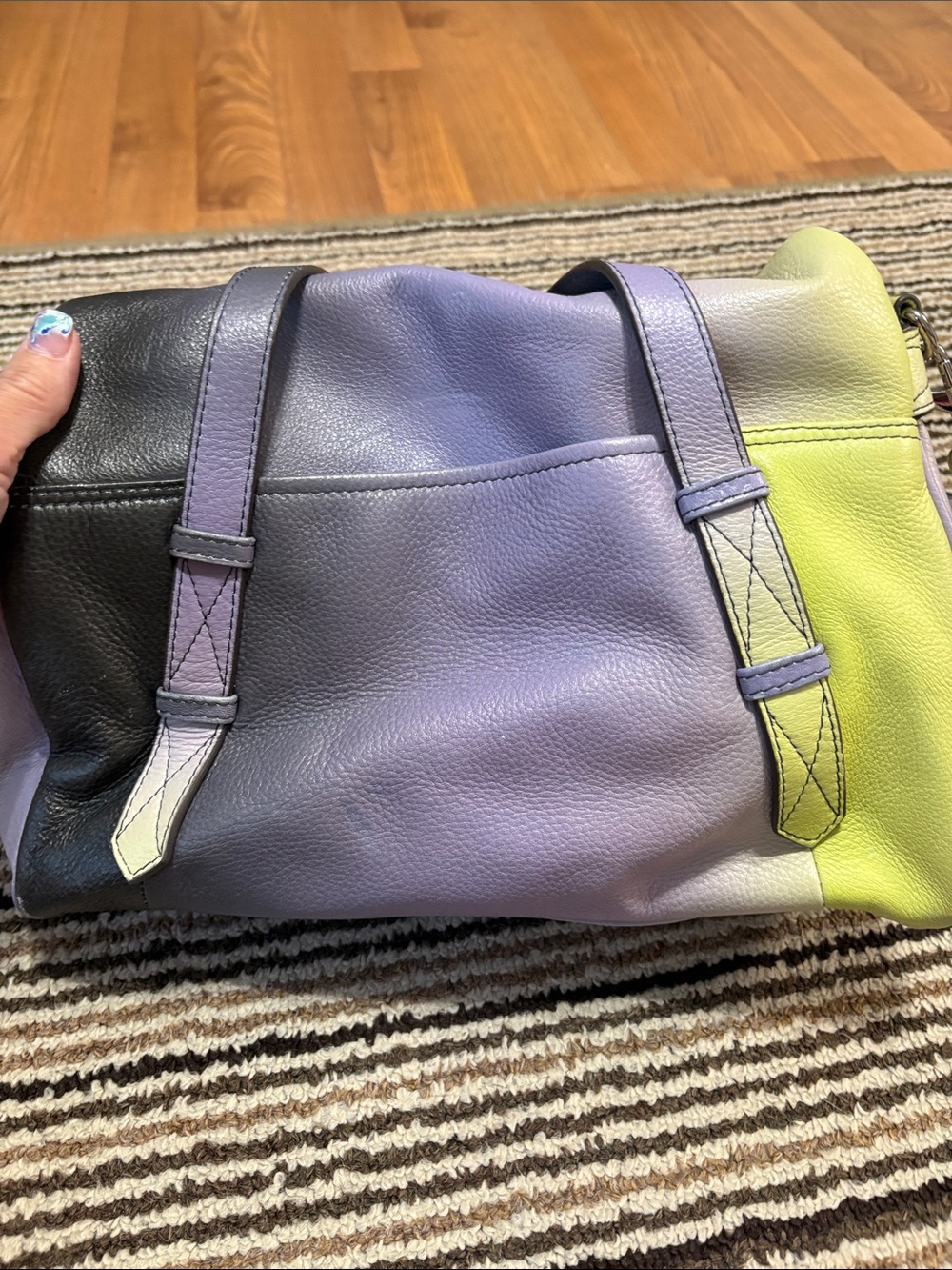 Aimee Kestenberg Lavender and Yellow Colorblock Leather Shoulder Bag - Picture 2 of 5